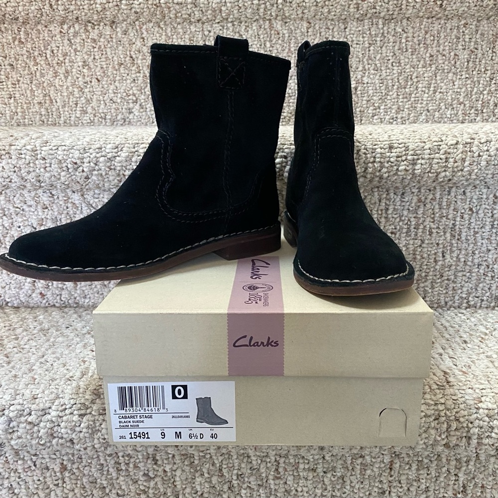 Clarks Cabaret Stage Black Suede Boots